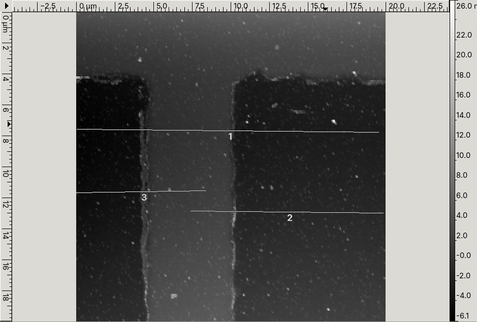 AFM scan across a 5 nm DLC grid