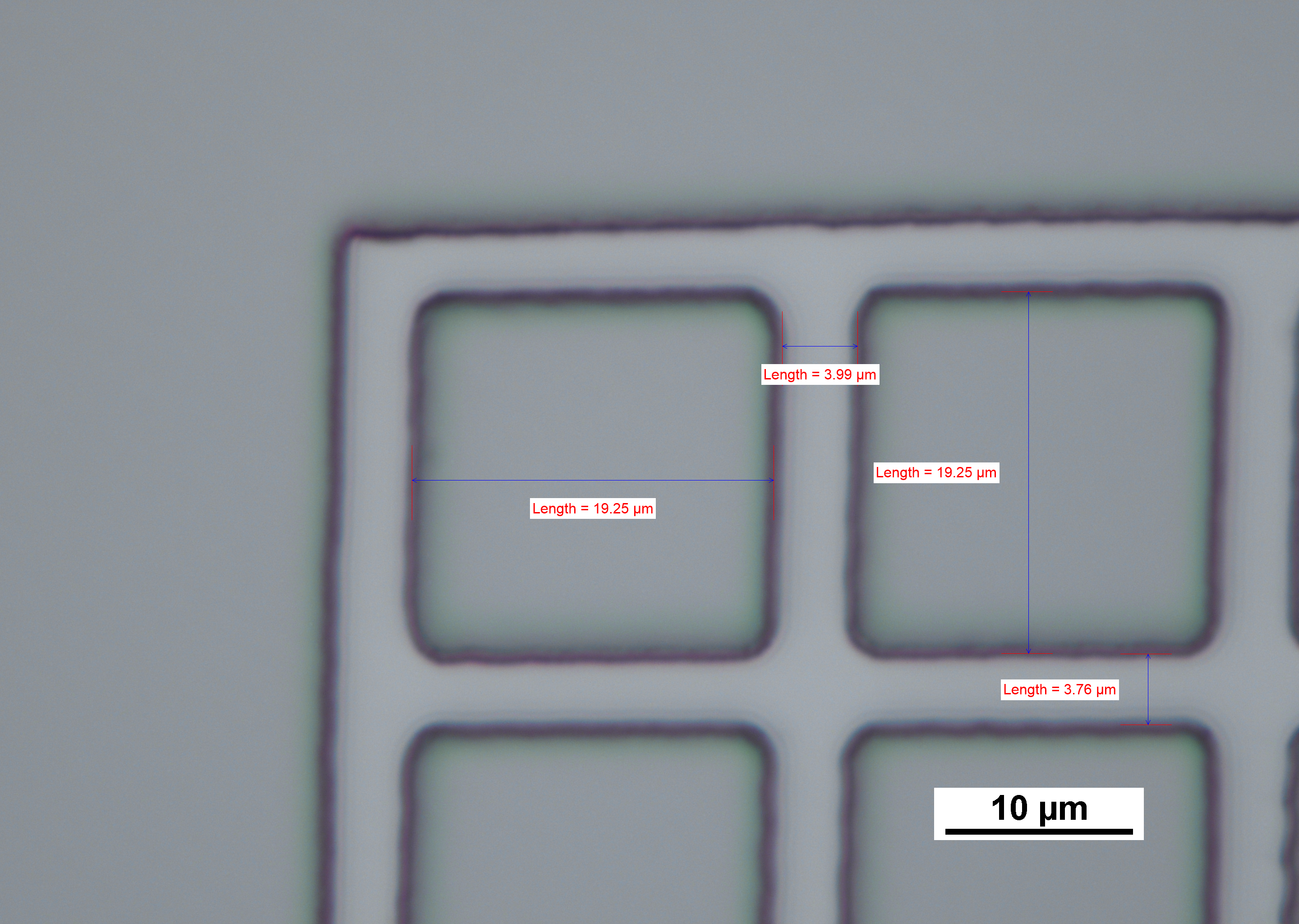 Au grid edge region with CD measurements, 100x